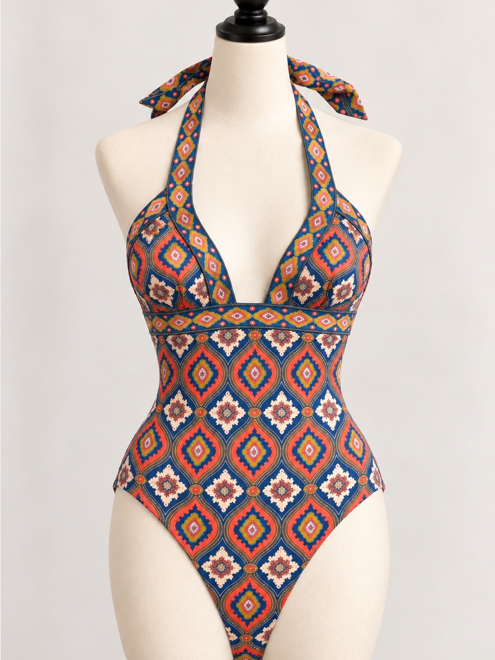 Boden Paisley Halter One Piece Swimsuit Blue Orange Size 6
